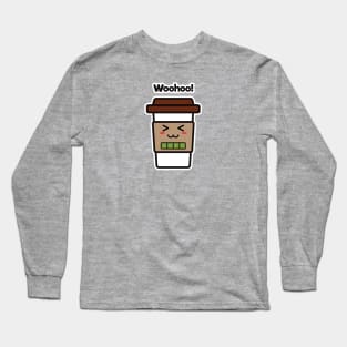 Woohoo! | Coffee Cup | Charging | High Battery | Cute Kawaii | Dark Gray Long Sleeve T-Shirt